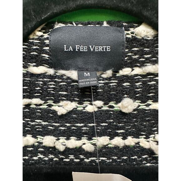 Anthropologie La Fee Verte Cardigan Black White Fringe NWT Size Medium Sweater - Picture 3 of 9